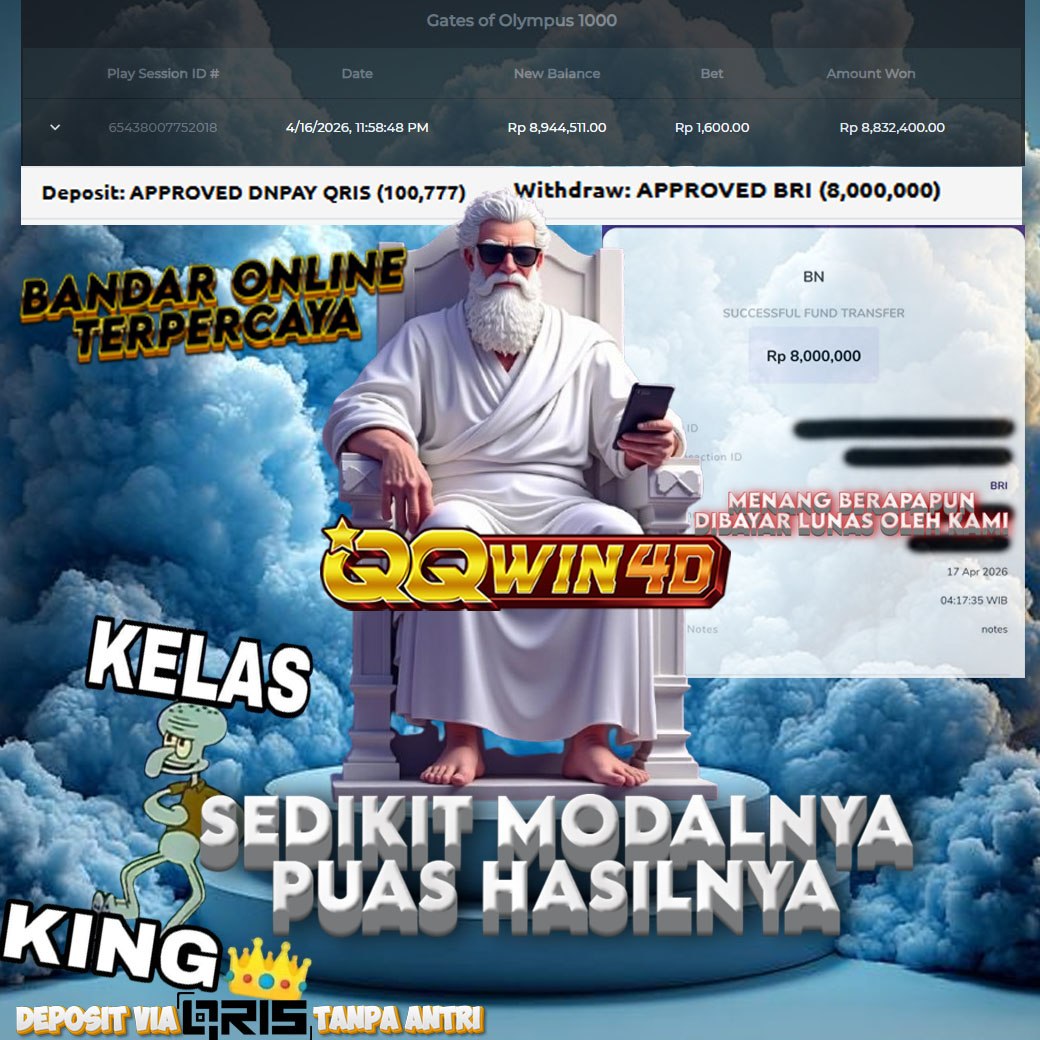 🚨 MELEDAK JACKPOT DI QQWIN4D 🚨
🎗AGEN SITUS TERPERCAYA
👉 ᴍɪɴ ᴅᴇᴘᴏꜱɪᴛ        : Rp1