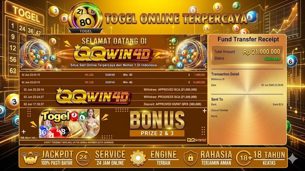 SELAMAT KEPADA MEMBER QQWIN4D
DEPOSIT : RP 300.000
WITHDRAW : RP 21.000.000
LINK