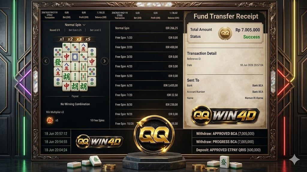 🔥 SELAMAT KEPADA MEMBER QQWIN4D 🔥
DEPOSIT : RP 600.000
WITHDRAW : RP 7.005.000
L