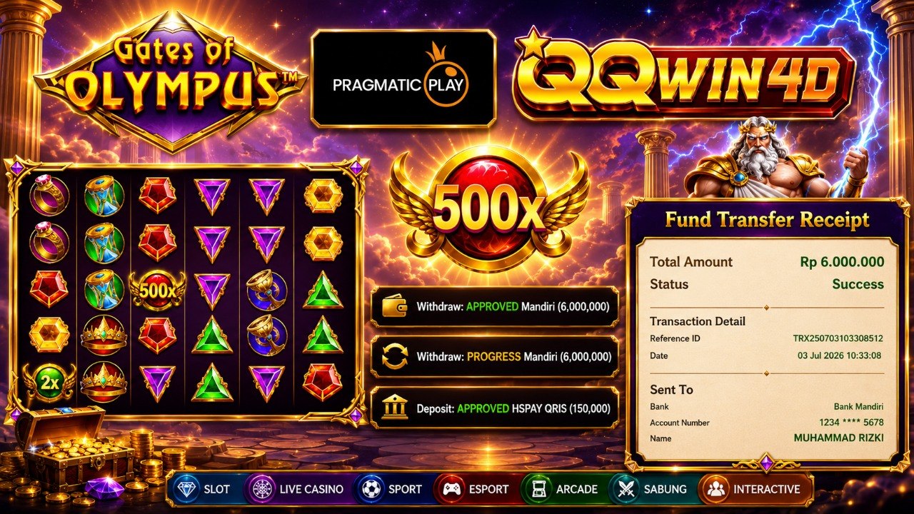 🔥 SELAMAT KEPADA MEMBER QQWIN4D 🔥
DEPOSIT : RP 150.000
WITHDRAW : RP 6.000.000
L