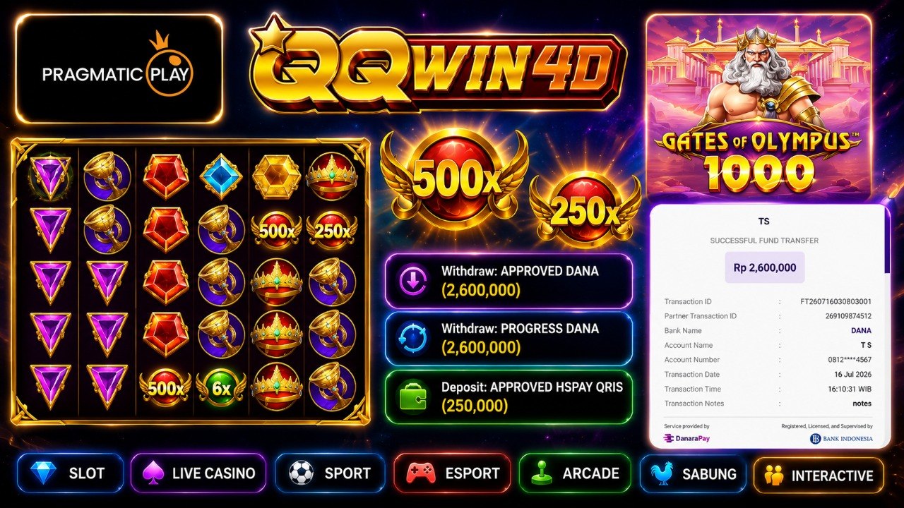 🔥 SELAMAT KEPADA MEMBER QQWIN4D 🔥
DEPOSIT : RP 250.000
WITHDRAW : RP 2.600.000
L