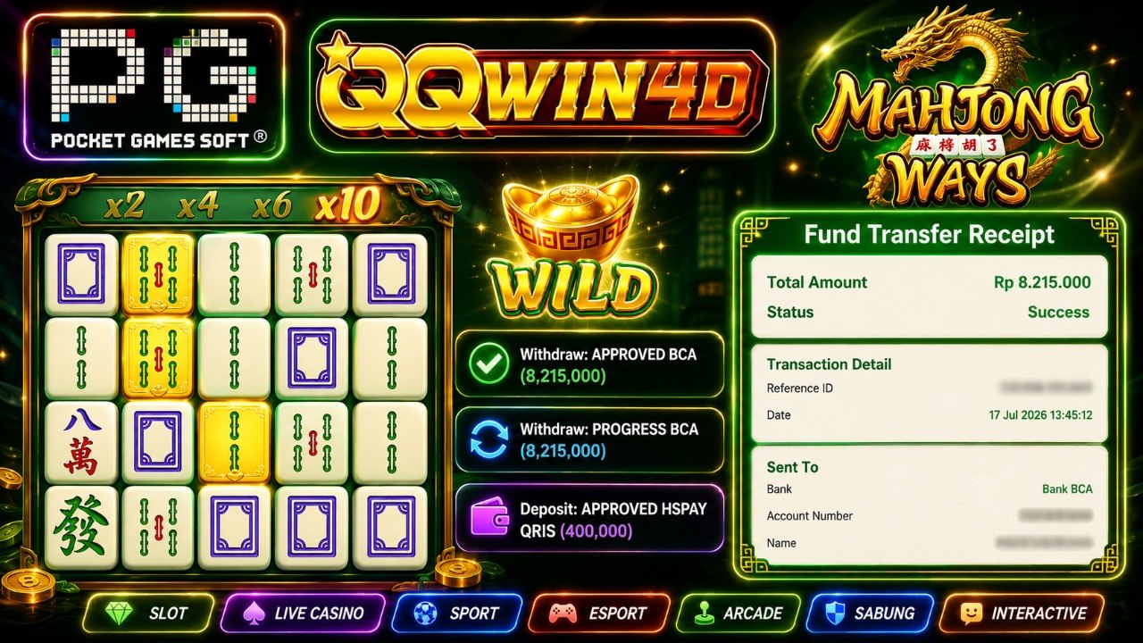 🔥 SELAMAT KEPADA MEMBER QQWIN4D 🔥
DEPOSIT : RP 400.000
WITHDRAW : RP 8.215.000
L