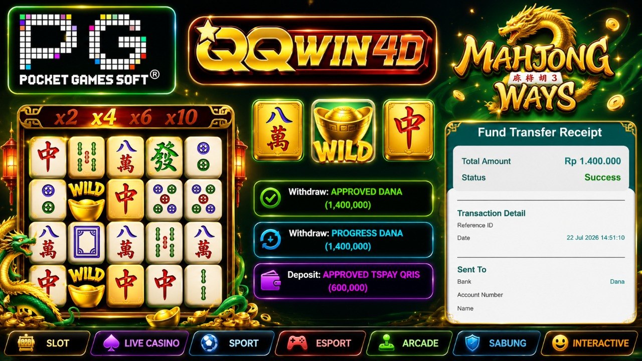 🔥 SELAMAT KEPADA MEMBER QQWIN4D 🔥
DEPOSIT : RP 600.000
WITHDRAW : RP 1.400.000
L